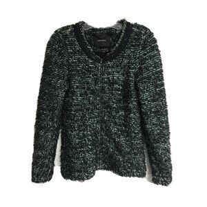 Maison Scotch Women Fuzzy Eyelash Zip Jacket Size 1 Small Green Black Lined